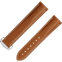 Two‑piece strap - Golden brown leather strap with foldover clasp - 032CUZ007420W